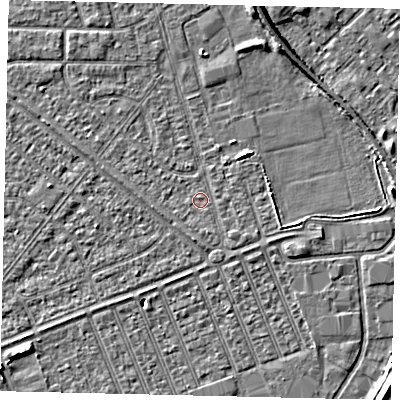 Shaded relief map of the ground around HU46JD, computed from Environment Agency LiDAR. The ground here sits at about 3 m above sea level and falls 5 m across the surrounding 800 m. Surface water reaching this point runs off ground lying to the south-east, 0.8 m higher.
