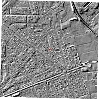 Shaded relief map of the ground around HU46JE, computed from Environment Agency LiDAR. The ground here sits at about 2 m above sea level and falls 6 m across the surrounding 800 m. Surface water reaching this point runs off ground lying to the west-south-west, 1.1 m higher.