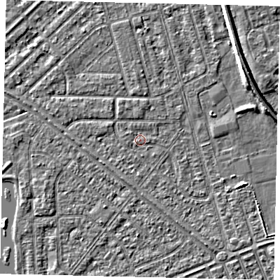 Shaded relief map of the ground around HU46JJ, computed from Environment Agency LiDAR. The ground here sits at about 3 m above sea level and falls 5 m across the surrounding 800 m. Surface water reaching this point runs off ground lying to the south-south-west, 1.0 m higher.