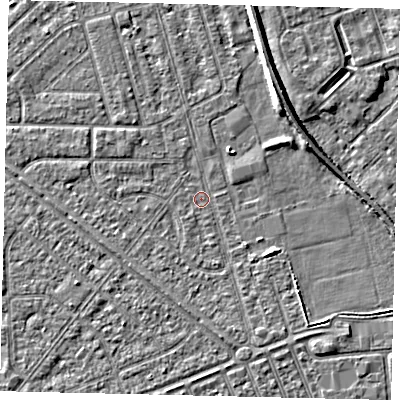Shaded relief map of the ground around HU46JP, computed from Environment Agency LiDAR. The ground here sits at about 2 m above sea level and falls 5 m across the surrounding 800 m. Surface water reaching this point runs off ground lying to the south-east, 2.3 m higher.