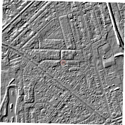 Shaded relief map of the ground around HU46JR, computed from Environment Agency LiDAR. The ground here sits at about 2 m above sea level and falls 5 m across the surrounding 800 m. Surface water reaching this point runs off ground lying to the south-south-west, 1.0 m higher.