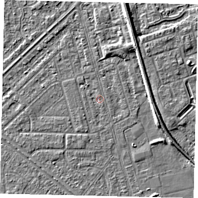 Shaded relief map of the ground around HU46JY, computed from Environment Agency LiDAR. The ground here sits at about 2 m above sea level and falls 6 m across the surrounding 800 m. Surface water reaching this point runs off ground lying to the south-south-west, 0.8 m higher.