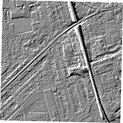 Shaded relief map of the ground around HU46LB, computed from Environment Agency LiDAR. The ground here sits at about 2 m above sea level and falls 8 m across the surrounding 800 m. Surface water reaching this point runs off ground lying to the east-north-east, 4.5 m higher.
