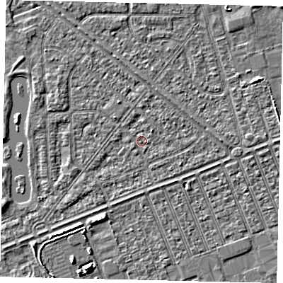 Shaded relief map of the ground around HU46NA, computed from Environment Agency LiDAR. The ground here sits at about 3 m above sea level and falls 6 m across the surrounding 800 m. Surface water reaching this point runs off ground lying to the north-north-east, 1.0 m higher.