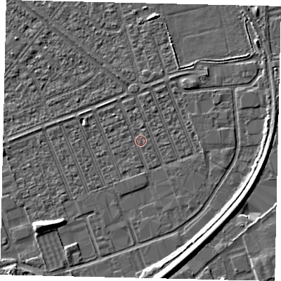 Shaded relief map of the ground around HU46PT, computed from Environment Agency LiDAR. The ground here sits at about 3 m above sea level and falls 8 m across the surrounding 800 m. Surface water reaching this point runs off ground lying to the north-north-east, 0.9 m higher.