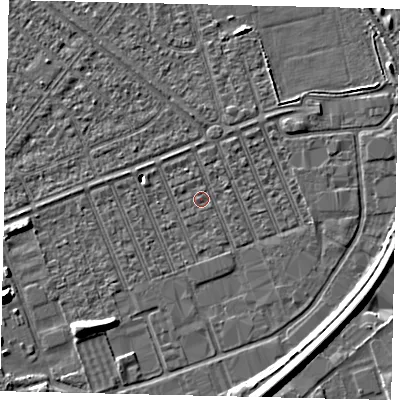 Shaded relief map of the ground around HU46PX, computed from Environment Agency LiDAR. The ground here sits at about 3 m above sea level and falls 8 m across the surrounding 800 m. Surface water reaching this point runs off ground lying to the north-east, 0.9 m higher.