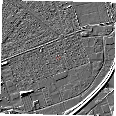 Shaded relief map of the ground around HU46PY, computed from Environment Agency LiDAR. The ground here sits at about 3 m above sea level and falls 8 m across the surrounding 800 m. Surface water reaching this point runs off ground lying to the north-east, 0.9 m higher.