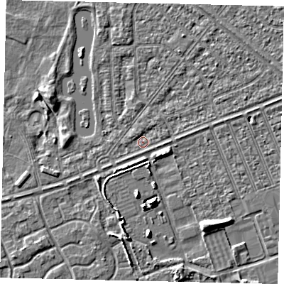 Shaded relief map of the ground around HU46RD, computed from Environment Agency LiDAR. The ground here sits at about 2 m above sea level and falls 6 m across the surrounding 800 m. Surface water reaching this point runs off ground lying to the north-east, 0.9 m higher.