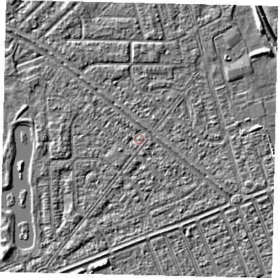 Shaded relief map of the ground around HU46RN, computed from Environment Agency LiDAR. The ground here sits at about 3 m above sea level and falls 6 m across the surrounding 800 m. Surface water reaching this point runs off ground lying to the north-north-east, 1.0 m higher.