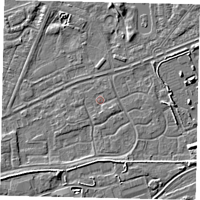 Shaded relief map of the ground around HU46SE, computed from Environment Agency LiDAR. The ground here sits at about 3 m above sea level and falls 6 m across the surrounding 800 m. Surface water reaching this point runs off ground lying to the south-south-west, 1.1 m higher.