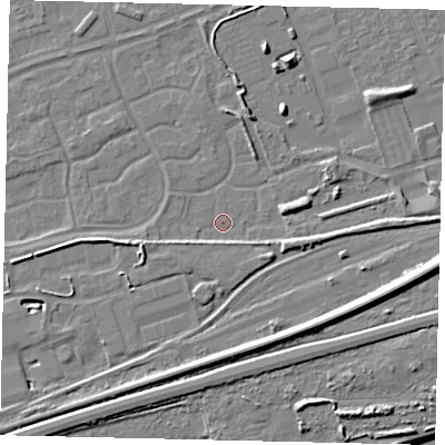Shaded relief map of the ground around HU46SQ, computed from Environment Agency LiDAR. The ground here sits at about 3 m above sea level and falls 11 m across the surrounding 800 m. Surface water reaching this point runs off ground lying to the east, 3.2 m higher.