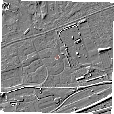 Shaded relief map of the ground around HU46SR, computed from Environment Agency LiDAR. The ground here sits at about 3 m above sea level and falls 8 m across the surrounding 800 m. Surface water reaching this point runs off ground lying to the north-north-west, 0.8 m higher.