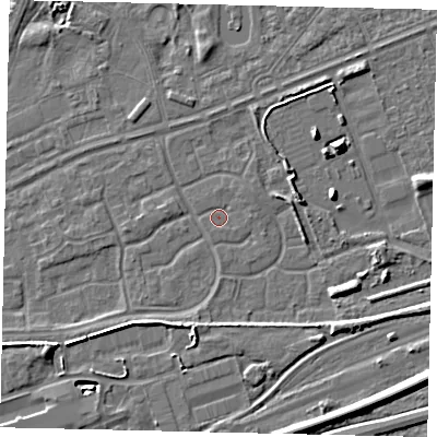Shaded relief map of the ground around HU46SW, computed from Environment Agency LiDAR. The ground here sits at about 3 m above sea level and falls 8 m across the surrounding 800 m. Surface water reaching this point runs off ground lying to the east-south-east, 3.1 m higher.