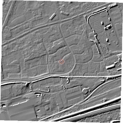 Shaded relief map of the ground around HU46SY, computed from Environment Agency LiDAR. The ground here sits at about 3 m above sea level and falls 7 m across the surrounding 800 m. Surface water reaching this point runs off ground lying to the south-south-west, 3.4 m higher.
