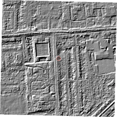Shaded relief map of the ground around HU46TA, computed from Environment Agency LiDAR. The ground here sits at about 2 m above sea level and falls 3 m across the surrounding 800 m. Surface water reaching this point runs off ground lying to the south, 1.3 m higher.