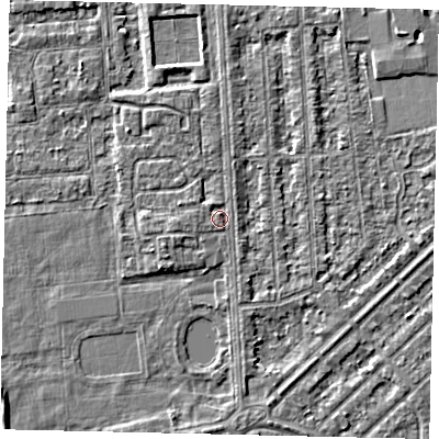 Shaded relief map of the ground around HU46TE, computed from Environment Agency LiDAR. The ground here sits at about 3 m above sea level and falls 3 m across the surrounding 800 m. Surface water reaching this point runs off ground lying to the west-south-west, 1.4 m higher.