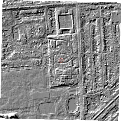 Shaded relief map of the ground around HU46TH, computed from Environment Agency LiDAR. The ground here sits at about 2 m above sea level and falls 5 m across the surrounding 800 m. Surface water reaching this point runs off ground lying to the south-south-east, 1.6 m higher.