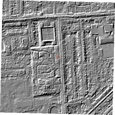 Shaded relief map of the ground around HU46TL, computed from Environment Agency LiDAR. The ground here sits at about 3 m above sea level and falls 3 m across the surrounding 800 m. Surface water reaching this point runs off ground lying to the west-north-west, 0.6 m higher.