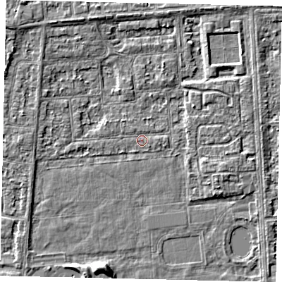 Shaded relief map of the ground around HU46TR, computed from Environment Agency LiDAR. The ground here sits at about 2 m above sea level and falls 5 m across the surrounding 800 m. Surface water reaching this point runs off ground lying to the south-west, 1.3 m higher.