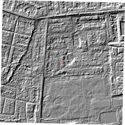 Shaded relief map of the ground around HU46TT, computed from Environment Agency LiDAR. The ground here sits at about 2 m above sea level and falls 3 m across the surrounding 800 m. Surface water reaching this point runs off ground lying to the south-south-west, 1.5 m higher.