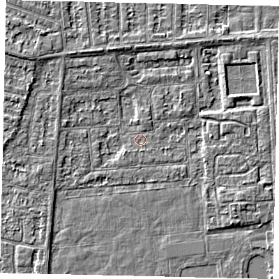 Shaded relief map of the ground around HU46TX, computed from Environment Agency LiDAR. The ground here sits at about 2 m above sea level and falls 3 m across the surrounding 800 m. Surface water reaching this point runs off ground lying to the north-north-west, 2.2 m higher.