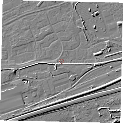 Shaded relief map of the ground around HU46UB, computed from Environment Agency LiDAR. The ground here sits at about 3 m above sea level and falls 10 m across the surrounding 800 m. Surface water reaching this point runs off ground lying to the south-west, 2.0 m higher.