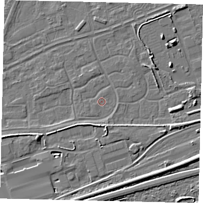 Shaded relief map of the ground around HU46UD, computed from Environment Agency LiDAR. The ground here sits at about 3 m above sea level and falls 7 m across the surrounding 800 m. Surface water reaching this point runs off ground lying to the south-west, 0.6 m higher.