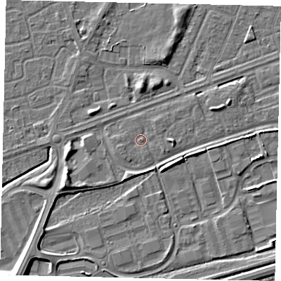 Shaded relief map of the ground around HU46UG, computed from Environment Agency LiDAR. The ground here sits at about 3 m above sea level and falls 8 m across the surrounding 800 m. Surface water reaching this point runs off ground lying to the south-west, 1.0 m higher.