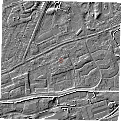 Shaded relief map of the ground around HU46UQ, computed from Environment Agency LiDAR. The ground here sits at about 3 m above sea level and falls 6 m across the surrounding 800 m. Surface water reaching this point runs off ground lying to the south, 0.9 m higher.