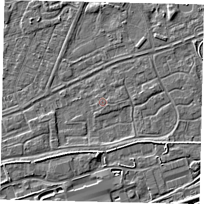 Shaded relief map of the ground around HU46UW, computed from Environment Agency LiDAR. The ground here sits at about 3 m above sea level and falls 6 m across the surrounding 800 m. Surface water reaching this point runs off ground lying to the east, 0.5 m higher.
