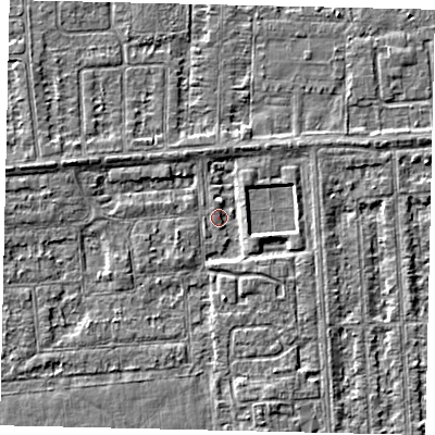 Shaded relief map of the ground around HU46XB, computed from Environment Agency LiDAR. The ground here sits at about 2 m above sea level and falls 3 m across the surrounding 800 m. Surface water reaching this point runs off ground lying to the west-south-west, 1.3 m higher.