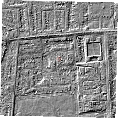 Shaded relief map of the ground around HU46XG, computed from Environment Agency LiDAR. The ground here sits at about 2 m above sea level and falls 3 m across the surrounding 800 m. Surface water reaching this point runs off ground lying to the north-west, 2.4 m higher.