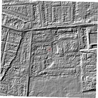 Shaded relief map of the ground around HU46XJ, computed from Environment Agency LiDAR. The ground here sits at about 2 m above sea level and falls 3 m across the surrounding 800 m. Surface water reaching this point runs off ground lying to the west-south-west, 1.6 m higher.