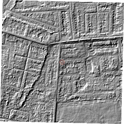 Shaded relief map of the ground around HU46XN, computed from Environment Agency LiDAR. The ground here sits at about 3 m above sea level and falls 3 m across the surrounding 800 m. Surface water reaching this point runs off ground lying to the west-north-west, 0.9 m higher.