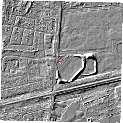 Shaded relief map of the ground around HU46XQ, computed from Environment Agency LiDAR. The ground here sits at about 2 m above sea level and falls 5 m across the surrounding 800 m. Surface water reaching this point runs off ground lying to the south, 3.1 m higher.