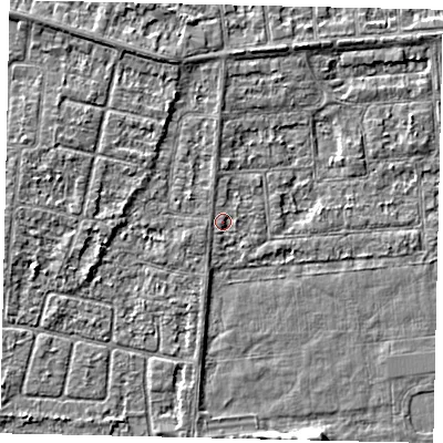 Shaded relief map of the ground around HU46XW, computed from Environment Agency LiDAR. The ground here sits at about 3 m above sea level and falls 5 m across the surrounding 800 m. Surface water reaching this point runs off ground lying to the west-south-west, 0.9 m higher.