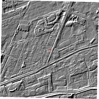 Shaded relief map of the ground around HU47AF, computed from Environment Agency LiDAR. The ground here sits at about 2 m above sea level and falls 6 m across the surrounding 800 m. Surface water reaching this point runs off ground lying to the south-south-west, 0.8 m higher.
