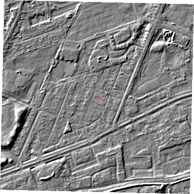 Shaded relief map of the ground around HU47AJ, computed from Environment Agency LiDAR. The ground here sits at about 2 m above sea level and falls 6 m across the surrounding 800 m. Surface water reaching this point runs off ground lying to the south-west, 1.3 m higher.