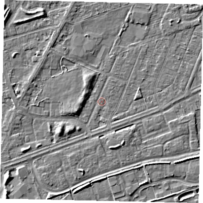 Shaded relief map of the ground around HU47AP, computed from Environment Agency LiDAR. The ground here sits at about 2 m above sea level and falls 6 m across the surrounding 800 m. Surface water reaching this point runs off ground lying to the south-west, 3.4 m higher.
