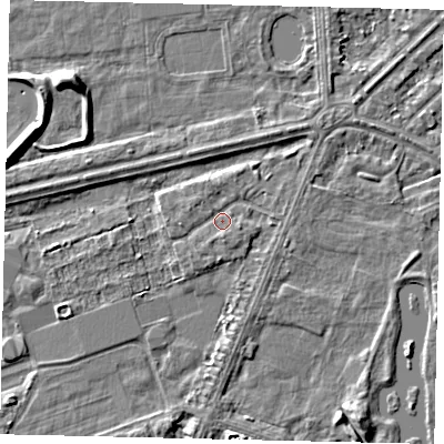 Shaded relief map of the ground around HU47AQ, computed from Environment Agency LiDAR. The ground here sits at about 3 m above sea level and falls 5 m across the surrounding 800 m. Surface water reaching this point runs off ground lying to the east-south-east, 1.3 m higher.
