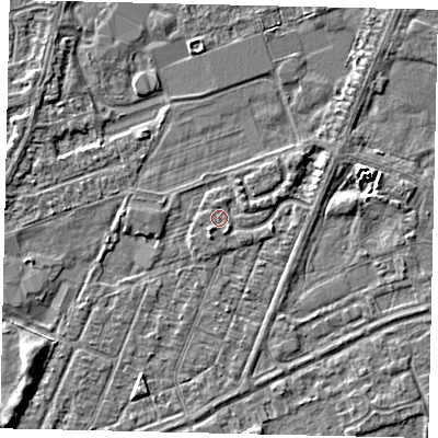 Shaded relief map of the ground around HU47AS, computed from Environment Agency LiDAR. The ground here sits at about 2 m above sea level and falls 4 m across the surrounding 800 m. Surface water reaching this point runs off ground lying to the south-west, 1.0 m higher.