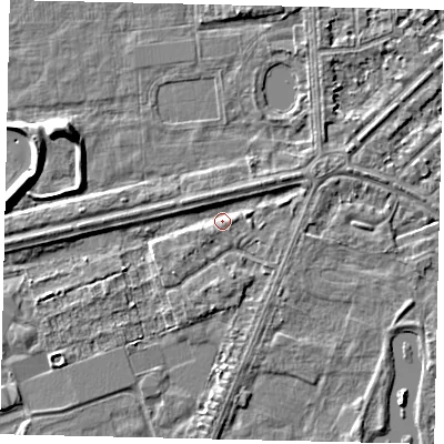 Shaded relief map of the ground around HU47AT, computed from Environment Agency LiDAR. The ground here sits at about 2 m above sea level and falls 5 m across the surrounding 800 m. Surface water reaching this point runs off ground lying to the south-south-east, 1.9 m higher.