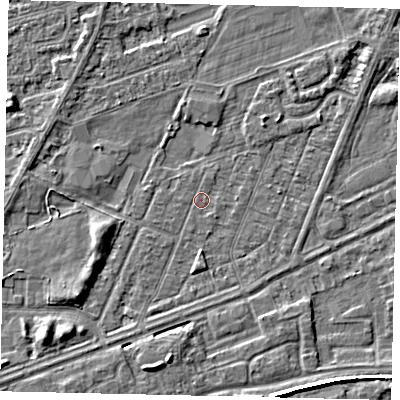Shaded relief map of the ground around HU47AW, computed from Environment Agency LiDAR. The ground here sits at about 2 m above sea level and falls 6 m across the surrounding 800 m. Surface water reaching this point runs off ground lying to the south-west, 3.1 m higher.