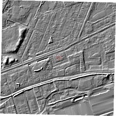 Shaded relief map of the ground around HU47BA, computed from Environment Agency LiDAR. The ground here sits at about 3 m above sea level and falls 6 m across the surrounding 800 m. Surface water reaching this point runs off ground lying to the west-south-west, 2.3 m higher.