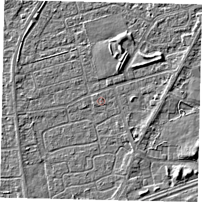 Shaded relief map of the ground around HU47BE, computed from Environment Agency LiDAR. The ground here sits at about 3 m above sea level and falls 3 m across the surrounding 800 m. Surface water reaching this point runs off ground lying to the west-south-west, 1.3 m higher.