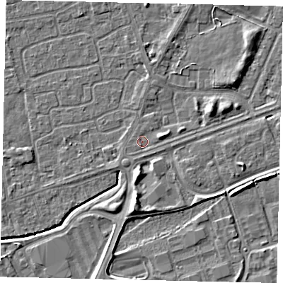 Shaded relief map of the ground around HU47BG, computed from Environment Agency LiDAR. The ground here sits at about 3 m above sea level and falls 6 m across the surrounding 800 m. Surface water reaching this point runs off ground lying to the east-north-east, 1.7 m higher.