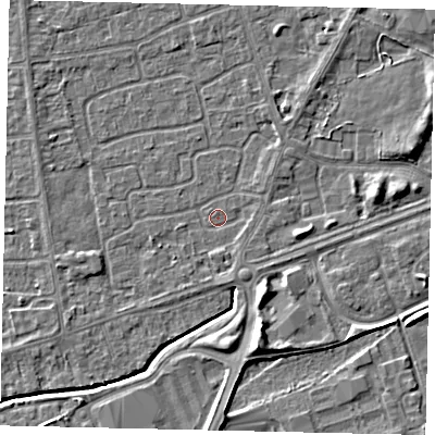 Shaded relief map of the ground around HU47BH, computed from Environment Agency LiDAR. The ground here sits at about 3 m above sea level and falls 6 m across the surrounding 800 m. Surface water reaching this point runs off ground lying to the south-south-east, 1.4 m higher.