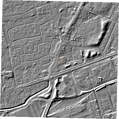 Shaded relief map of the ground around HU47BJ, computed from Environment Agency LiDAR. The ground here sits at about 3 m above sea level and falls 6 m across the surrounding 800 m. Surface water reaching this point runs off ground lying to the south-south-west, 0.9 m higher.