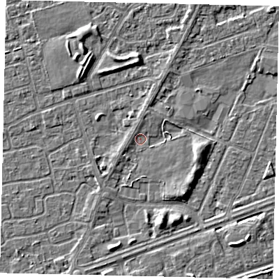 Shaded relief map of the ground around HU47BT, computed from Environment Agency LiDAR. The ground here sits at about 2 m above sea level and falls 4 m across the surrounding 800 m. Surface water reaching this point runs off ground lying to the south-east, 2.0 m higher.