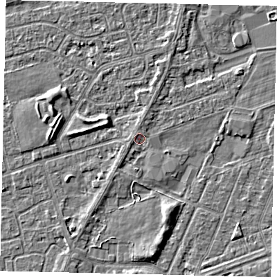 Shaded relief map of the ground around HU47BU, computed from Environment Agency LiDAR. The ground here sits at about 3 m above sea level and falls 4 m across the surrounding 800 m. Surface water reaching this point runs off ground lying to the west, 1.0 m higher.